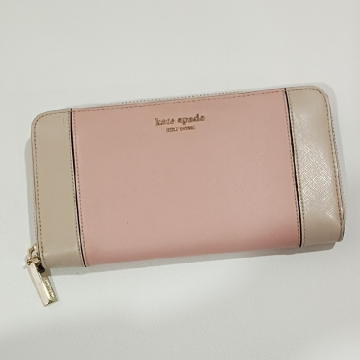 Kate Spade Pale Pink And Cream Saffiano Style Leather Zip-Around Wallet Euc